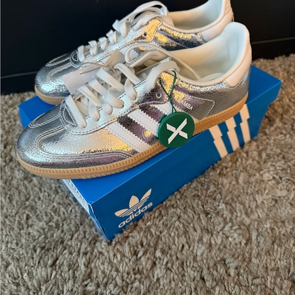 adidas Shoes - Adidas Kids Silver and White Sneakers